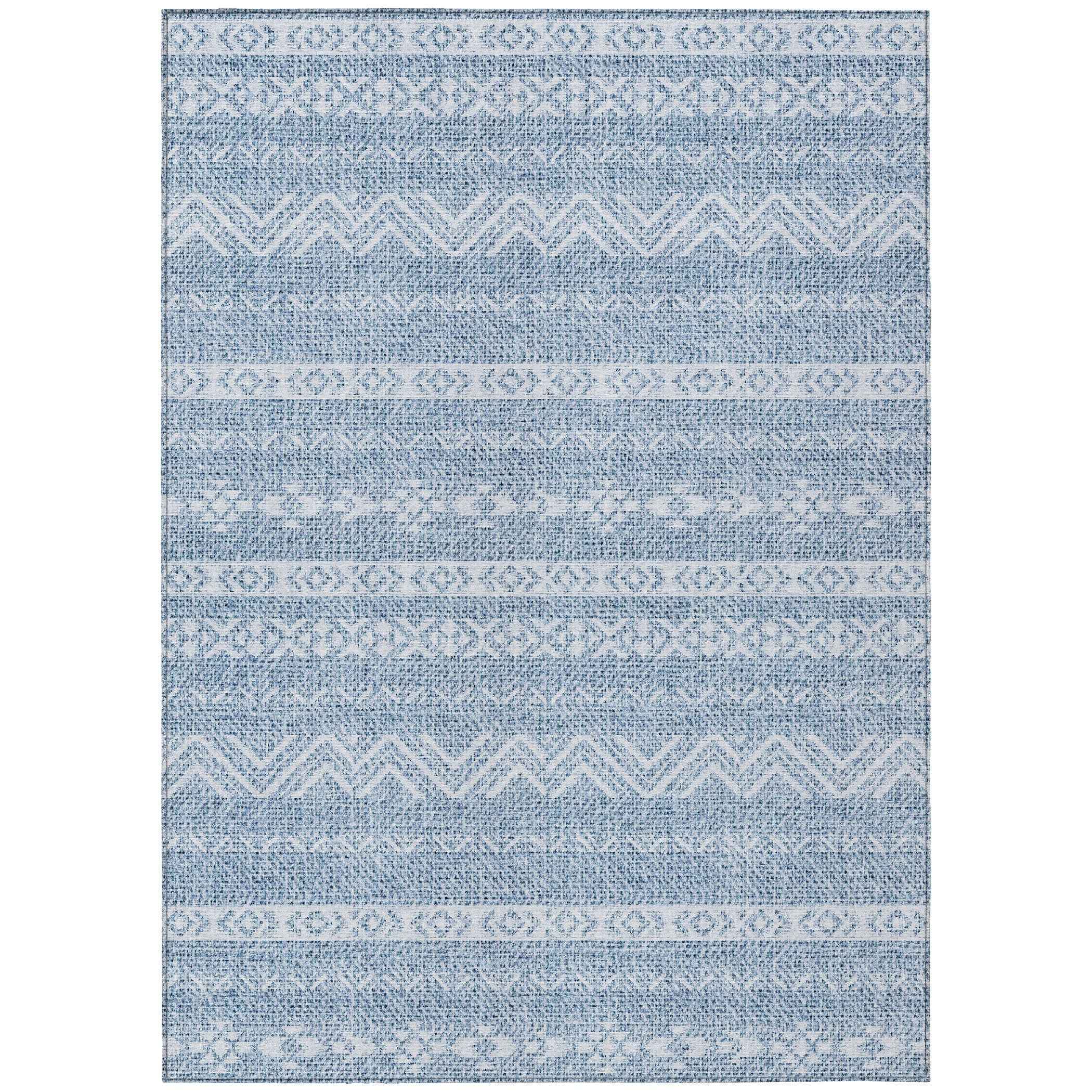 5' X 8' Blue And Denim Blue Southwestern Washable Indoor Outdoor Area Rug
