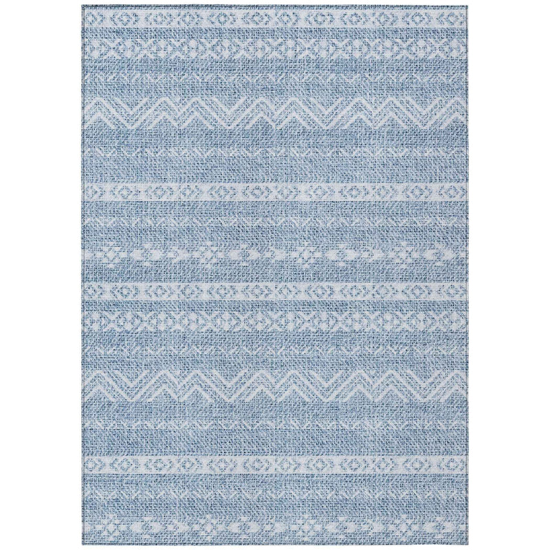 5' X 8' Blue And Denim Blue Southwestern Washable Indoor Outdoor Area Rug