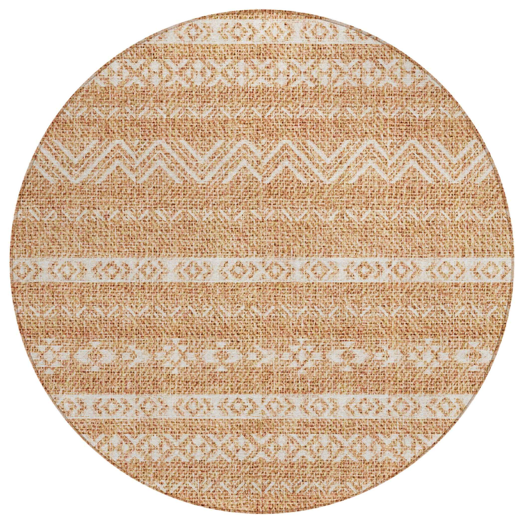 8' Terra Cotta And Beige Round Southwestern Washable Indoor Outdoor Area Rug