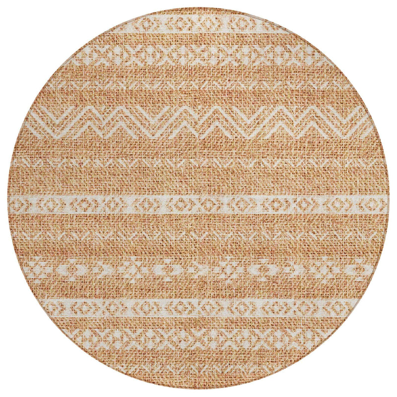 8' Terra Cotta And Beige Round Southwestern Washable Indoor Outdoor Area Rug
