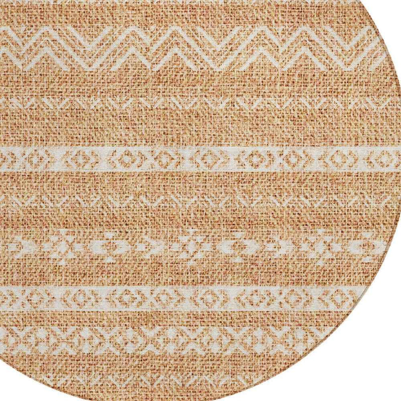 8' Terra Cotta And Beige Round Southwestern Washable Indoor Outdoor Area Rug