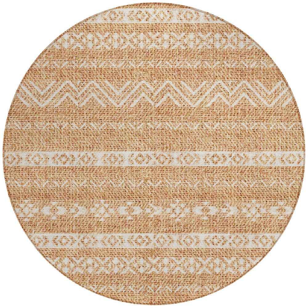 8' Terra Cotta And Beige Round Southwestern Washable Indoor Outdoor Area Rug