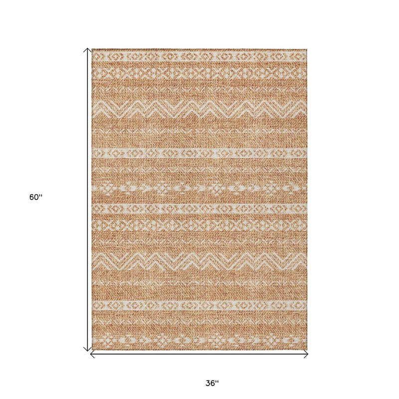 3' X 5' Terra Cotta And Beige Southwestern Washable Indoor Outdoor Area Rug