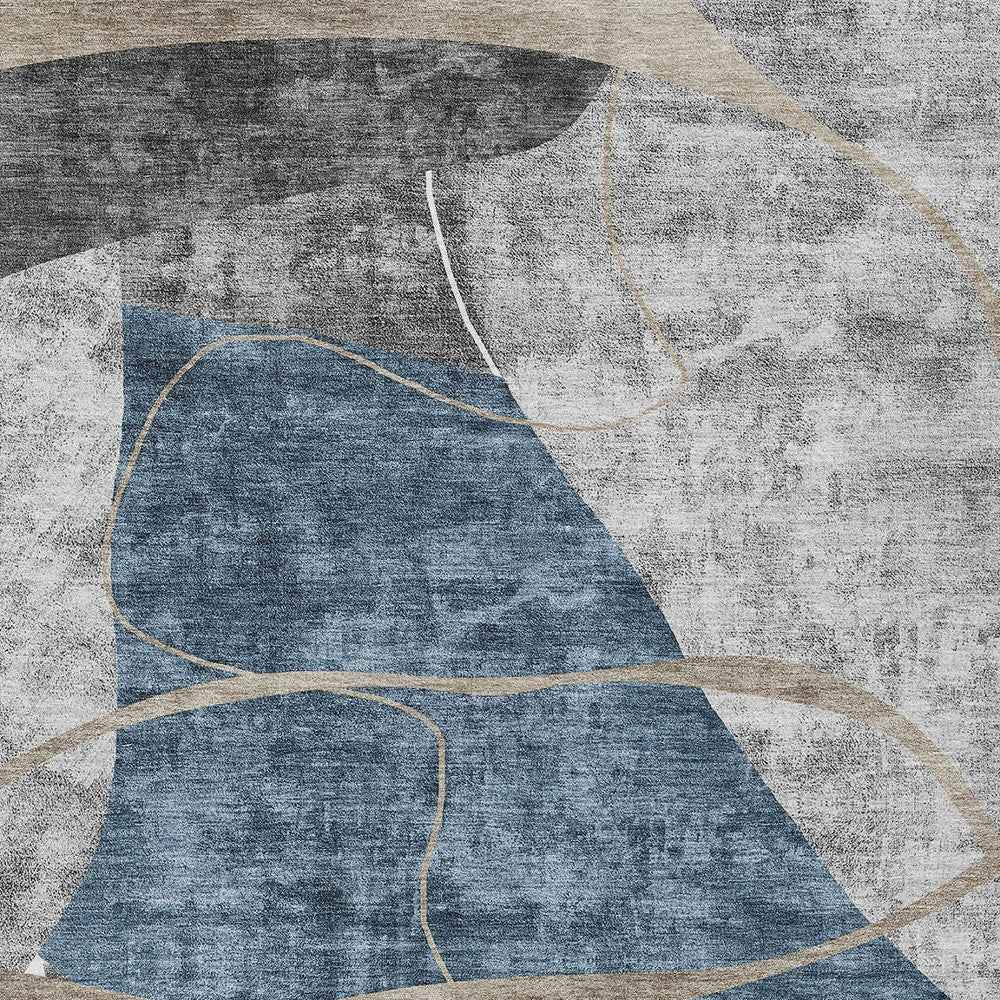 9' X 12' Blue Gray And Charcoal Abstract Washable Indoor Outdoor Area Rug