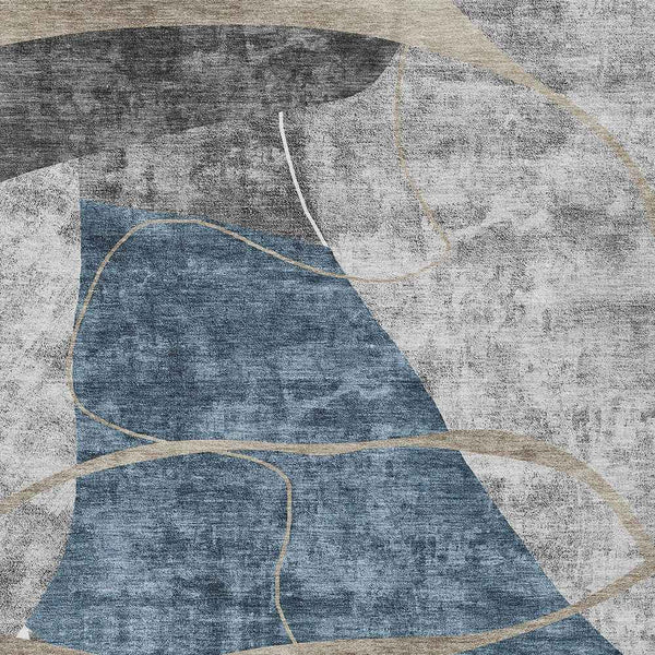 9' X 12' Blue Gray And Charcoal Abstract Washable Indoor Outdoor Area Rug