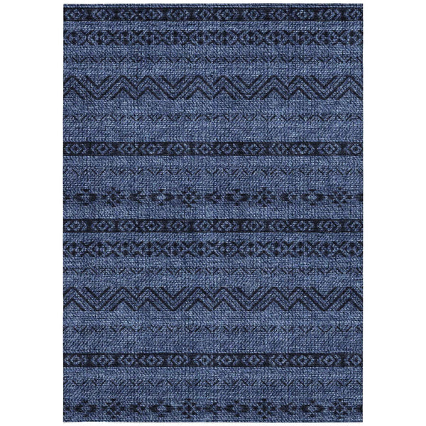 5' X 8' Navy Blue And Black Southwestern Washable Indoor Outdoor Area Rug