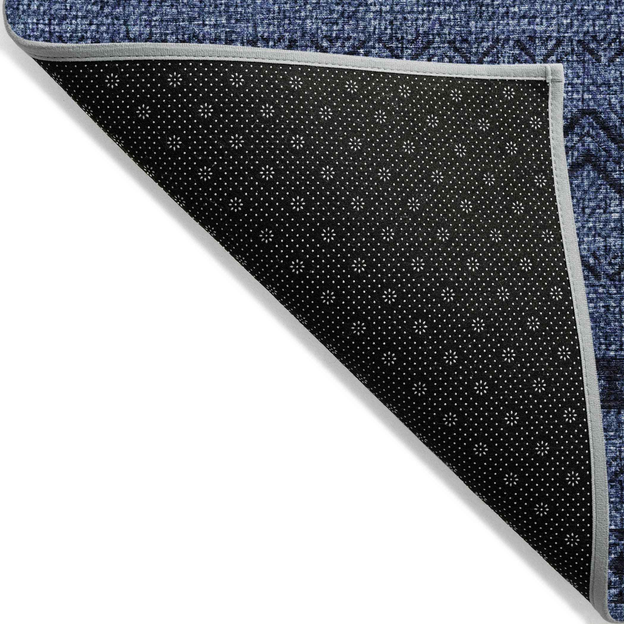 5' X 8' Navy Blue And Black Southwestern Washable Indoor Outdoor Area Rug