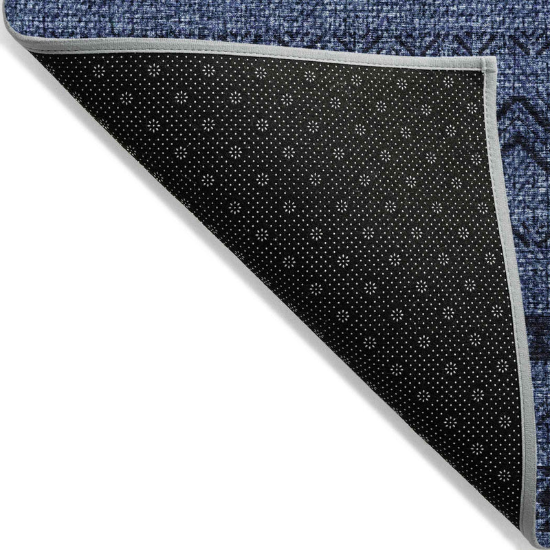 5' X 8' Navy Blue And Black Southwestern Washable Indoor Outdoor Area Rug