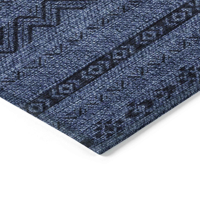 5' X 8' Navy Blue And Black Southwestern Washable Indoor Outdoor Area Rug