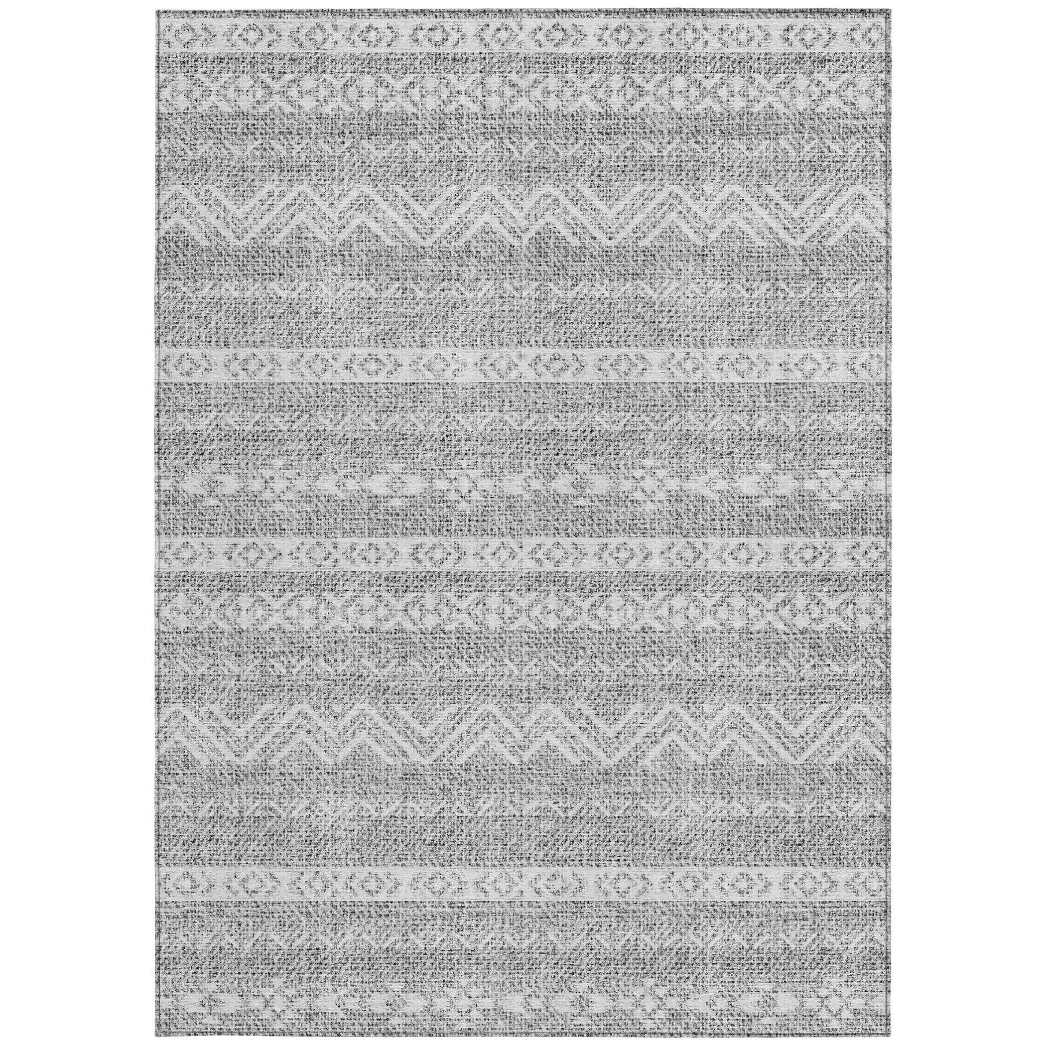 3' X 5' Gray And Silver Southwestern Washable Indoor Outdoor Area Rug