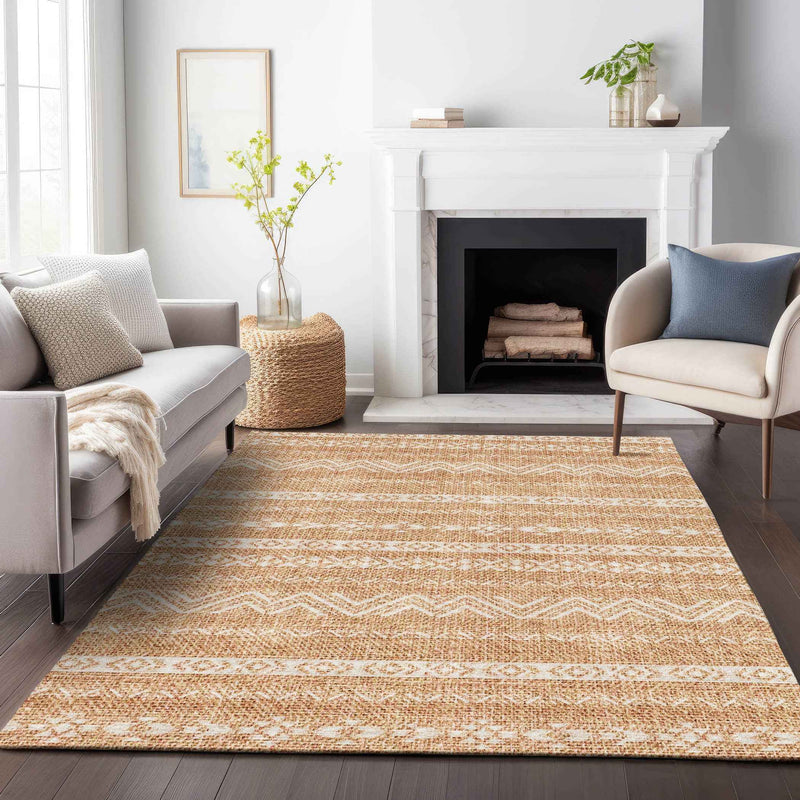 5' X 8' Terra Cotta And Beige Southwestern Washable Indoor Outdoor Area Rug