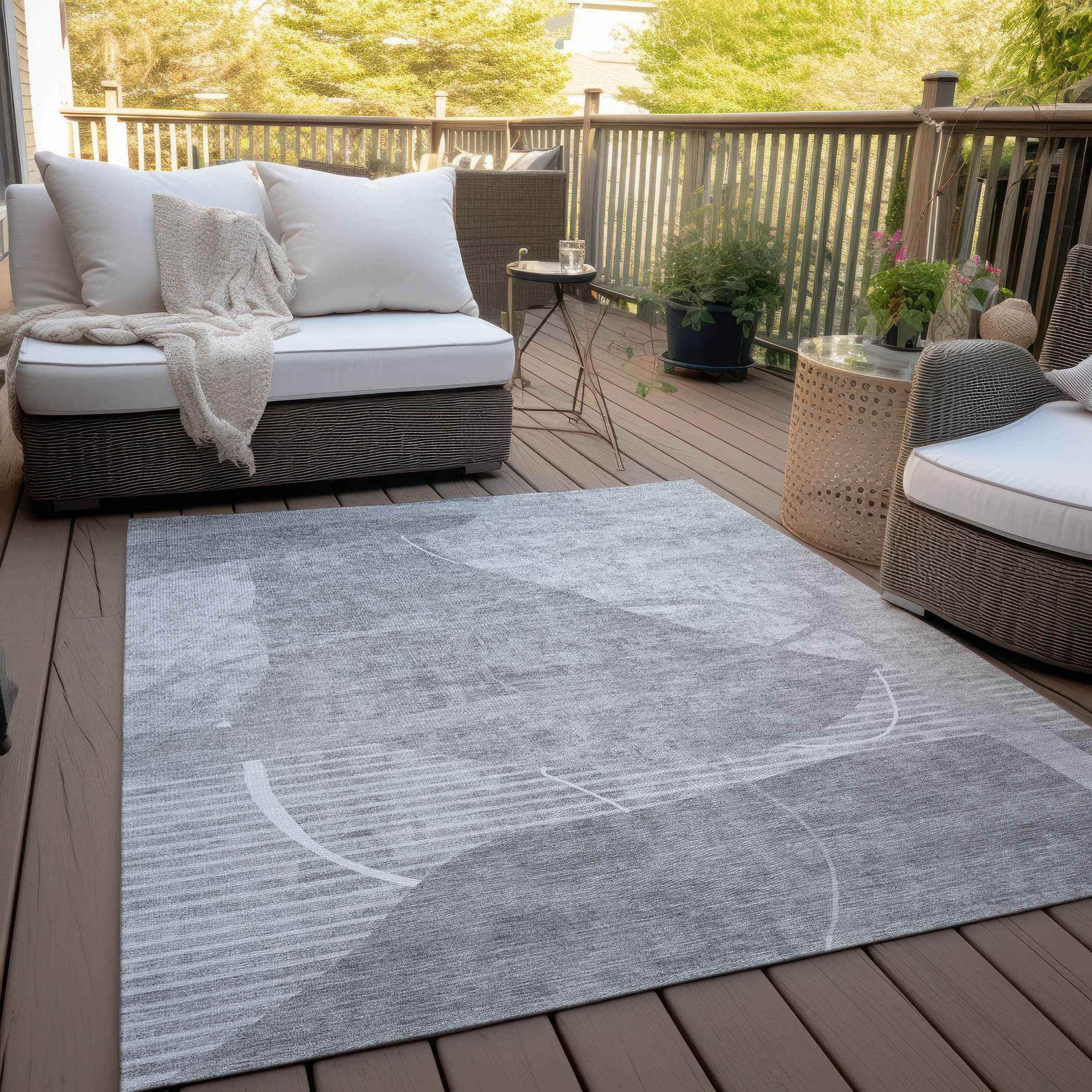 9' X 12' Gray Silver And Ivory Abstract Washable Indoor Outdoor Area Rug