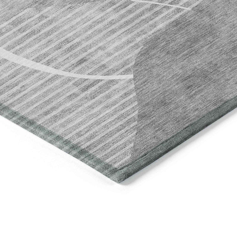 9' X 12' Gray Silver And Ivory Abstract Washable Indoor Outdoor Area Rug