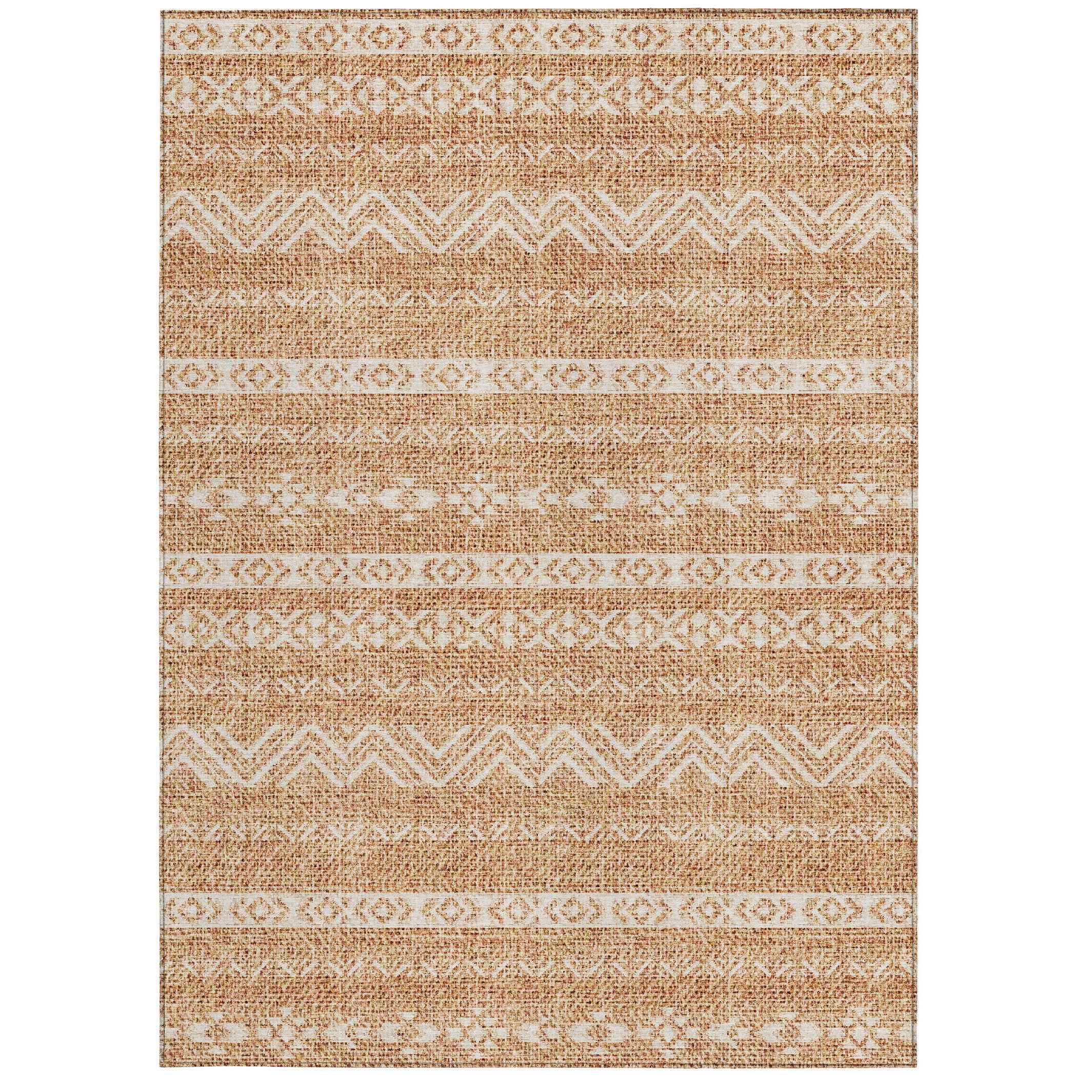 10' X 14' Terra Cotta And Beige Southwestern Washable Indoor Outdoor Area Rug