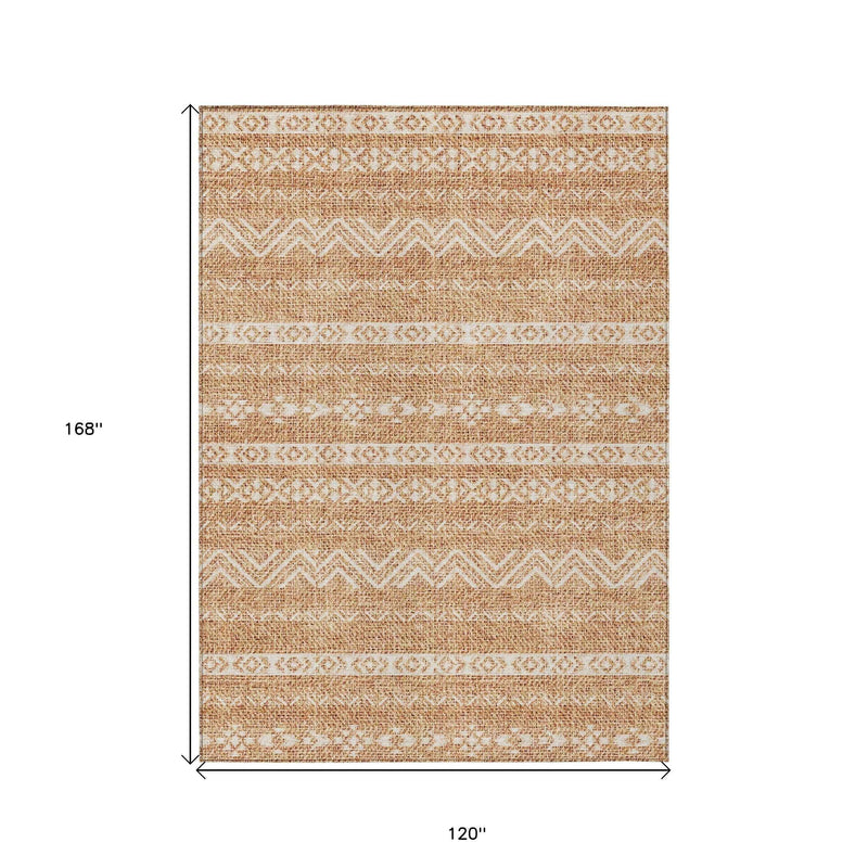 10' X 14' Terra Cotta And Beige Southwestern Washable Indoor Outdoor Area Rug