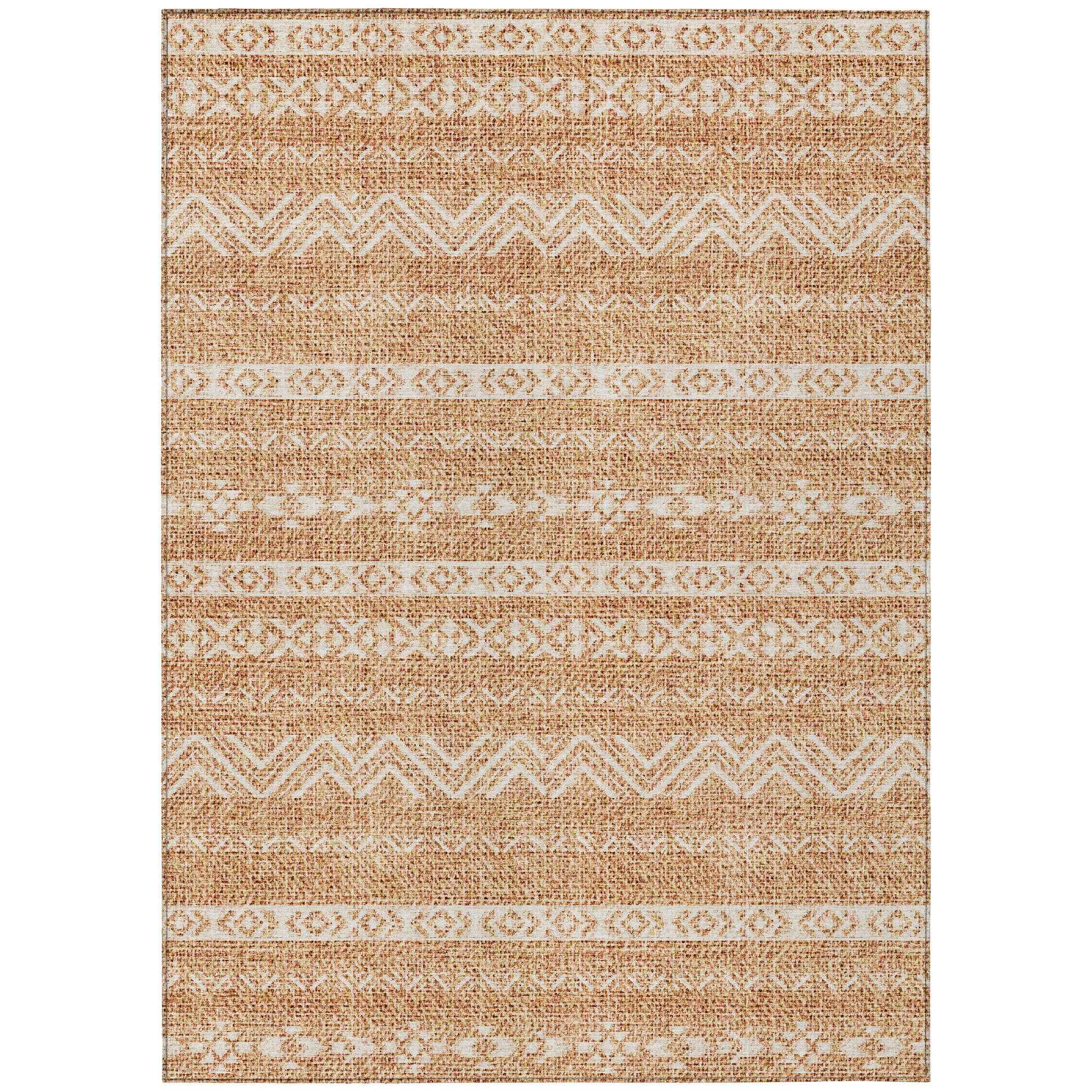 10' X 14' Terra Cotta And Beige Southwestern Washable Indoor Outdoor Area Rug