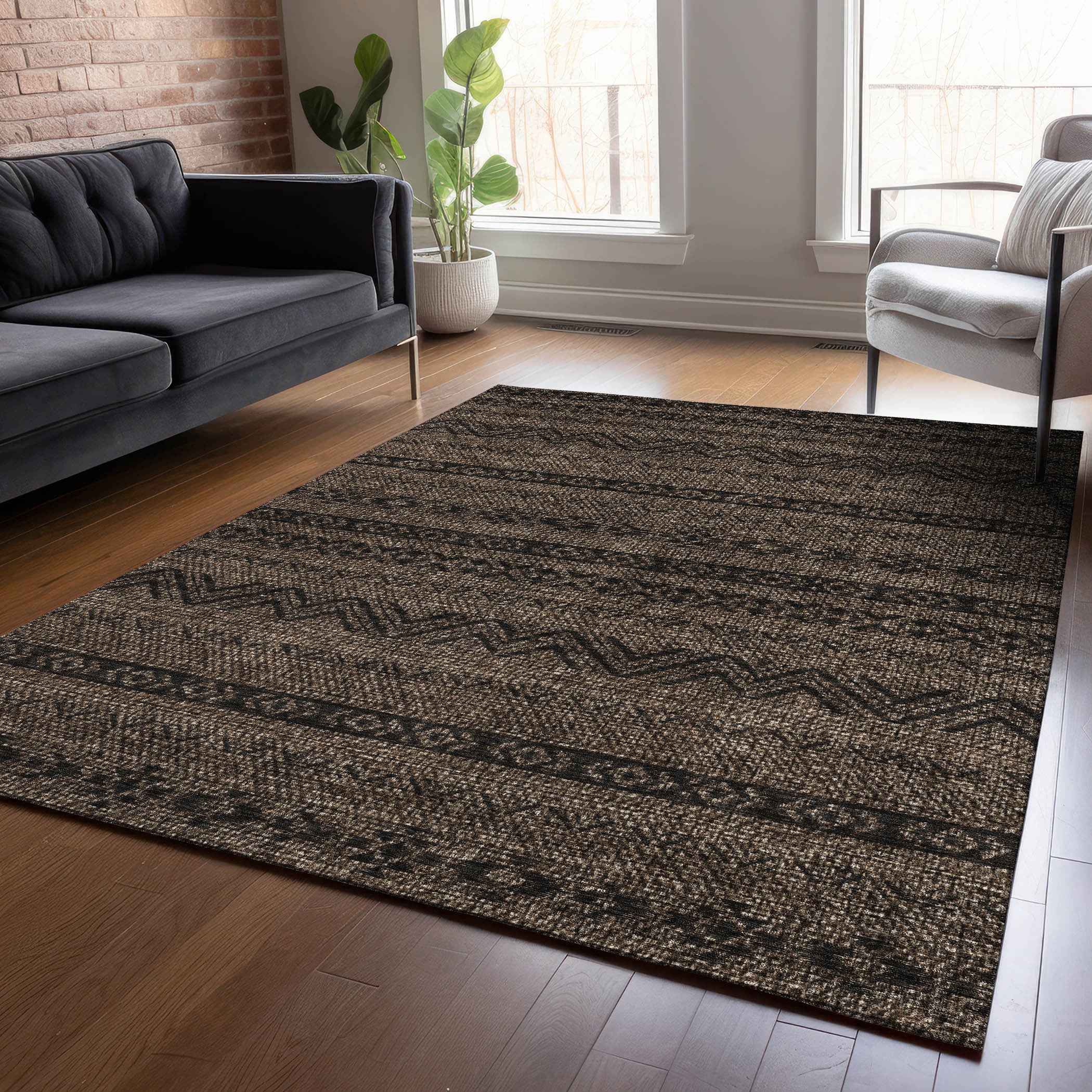 5' X 8' Chocolate And Brown Southwestern Washable Indoor Outdoor Area Rug