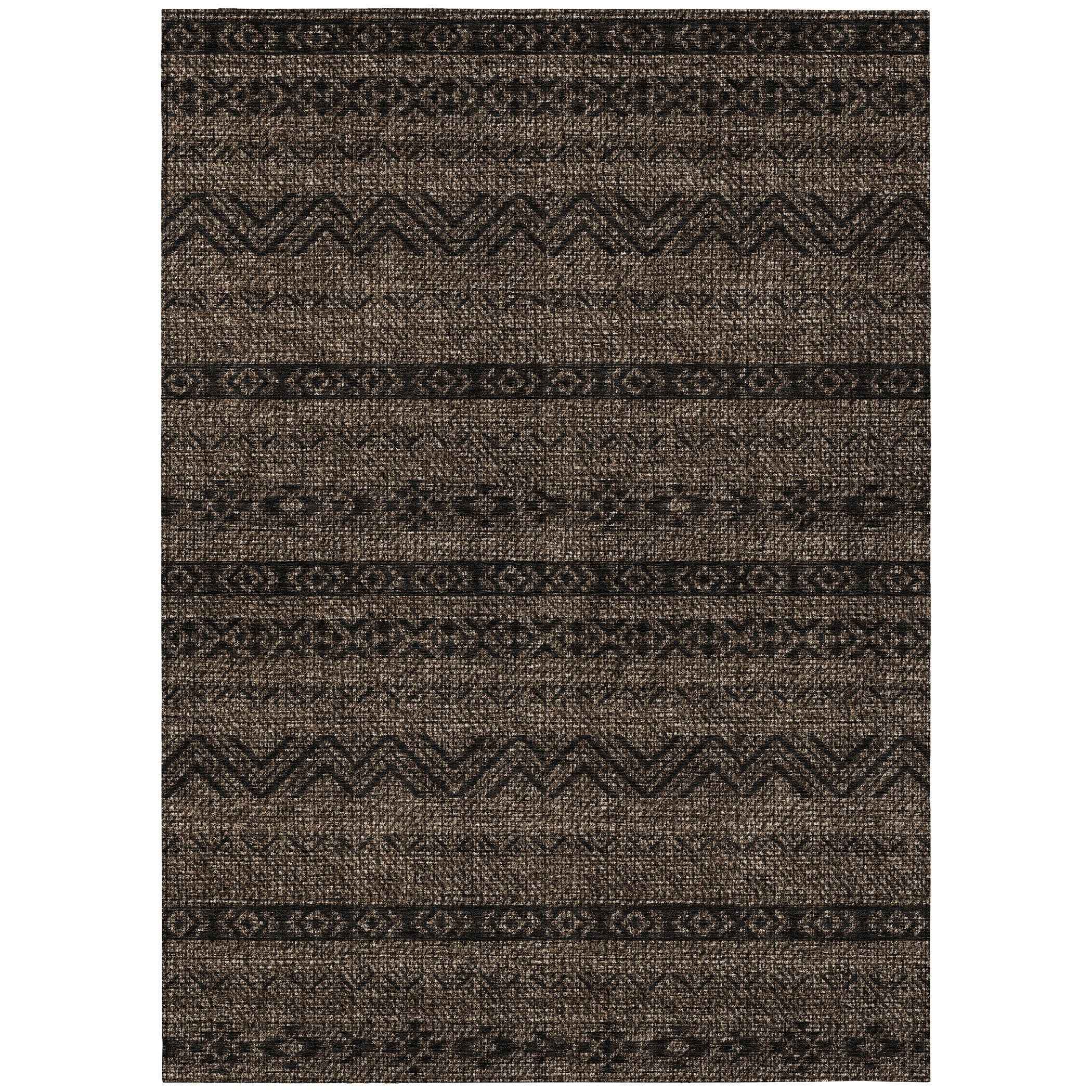 5' X 8' Chocolate And Brown Southwestern Washable Indoor Outdoor Area Rug