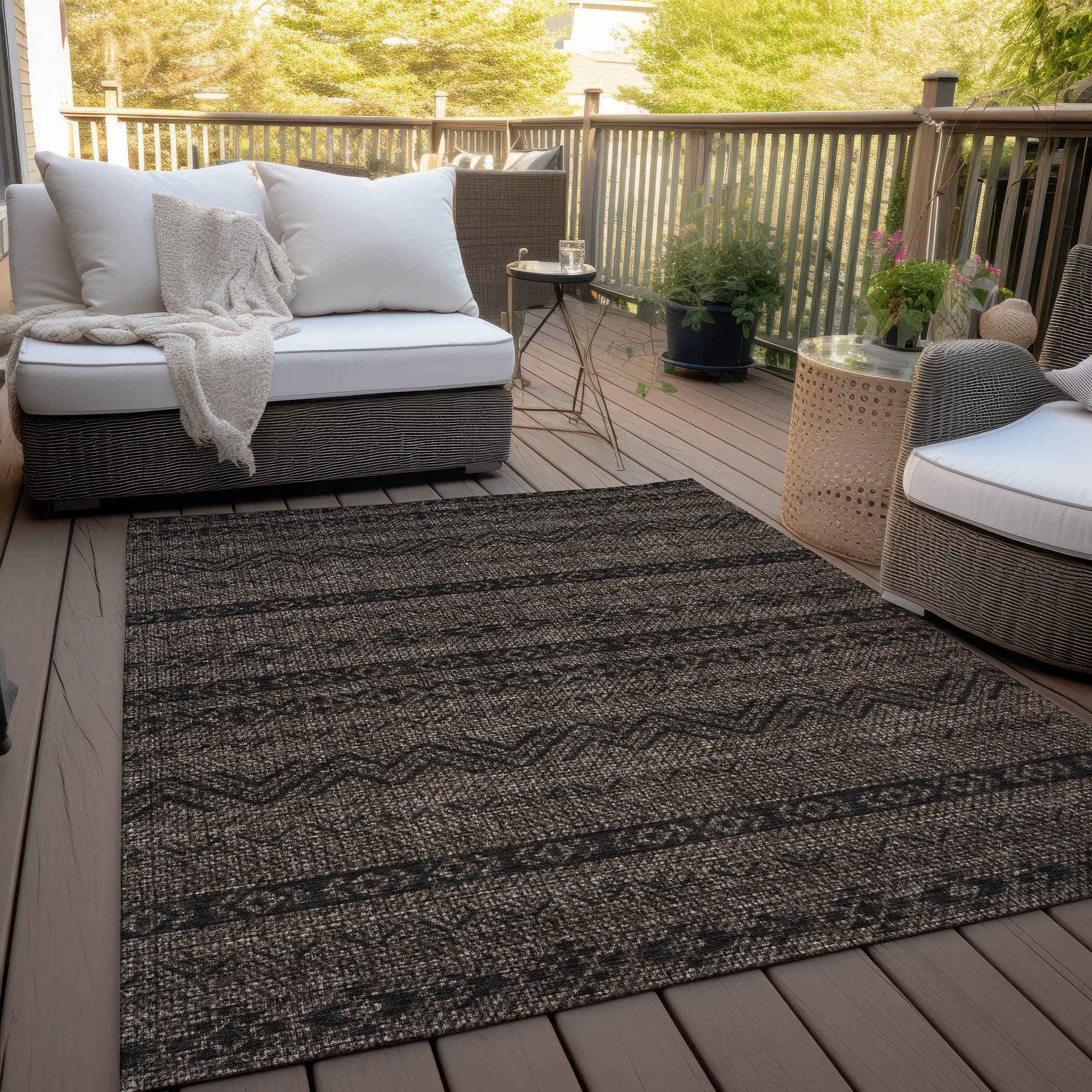 5' X 8' Chocolate And Brown Southwestern Washable Indoor Outdoor Area Rug