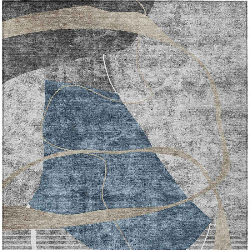 8' X 10' Blue Gray And Charcoal Abstract Washable Indoor Outdoor Area Rug