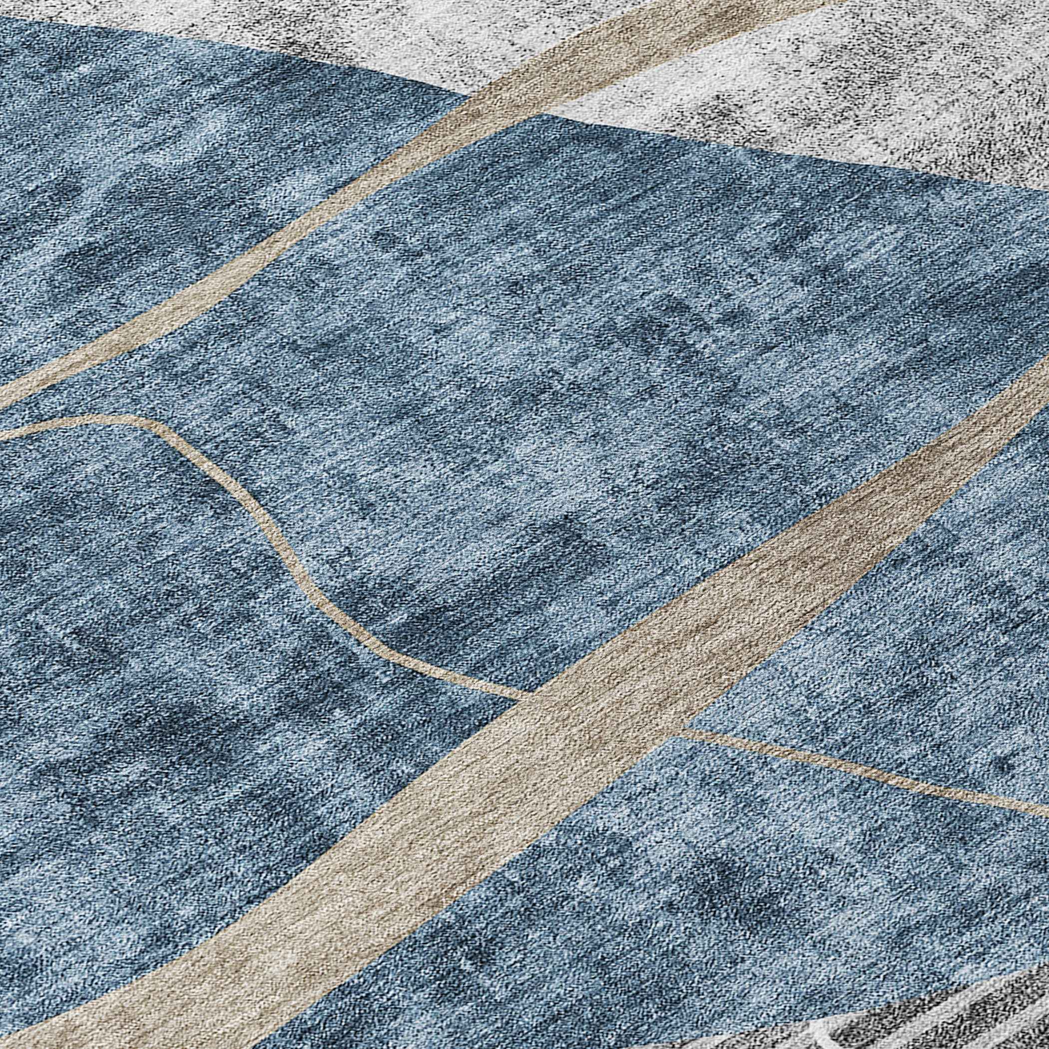 8' X 10' Blue Gray And Charcoal Abstract Washable Indoor Outdoor Area Rug