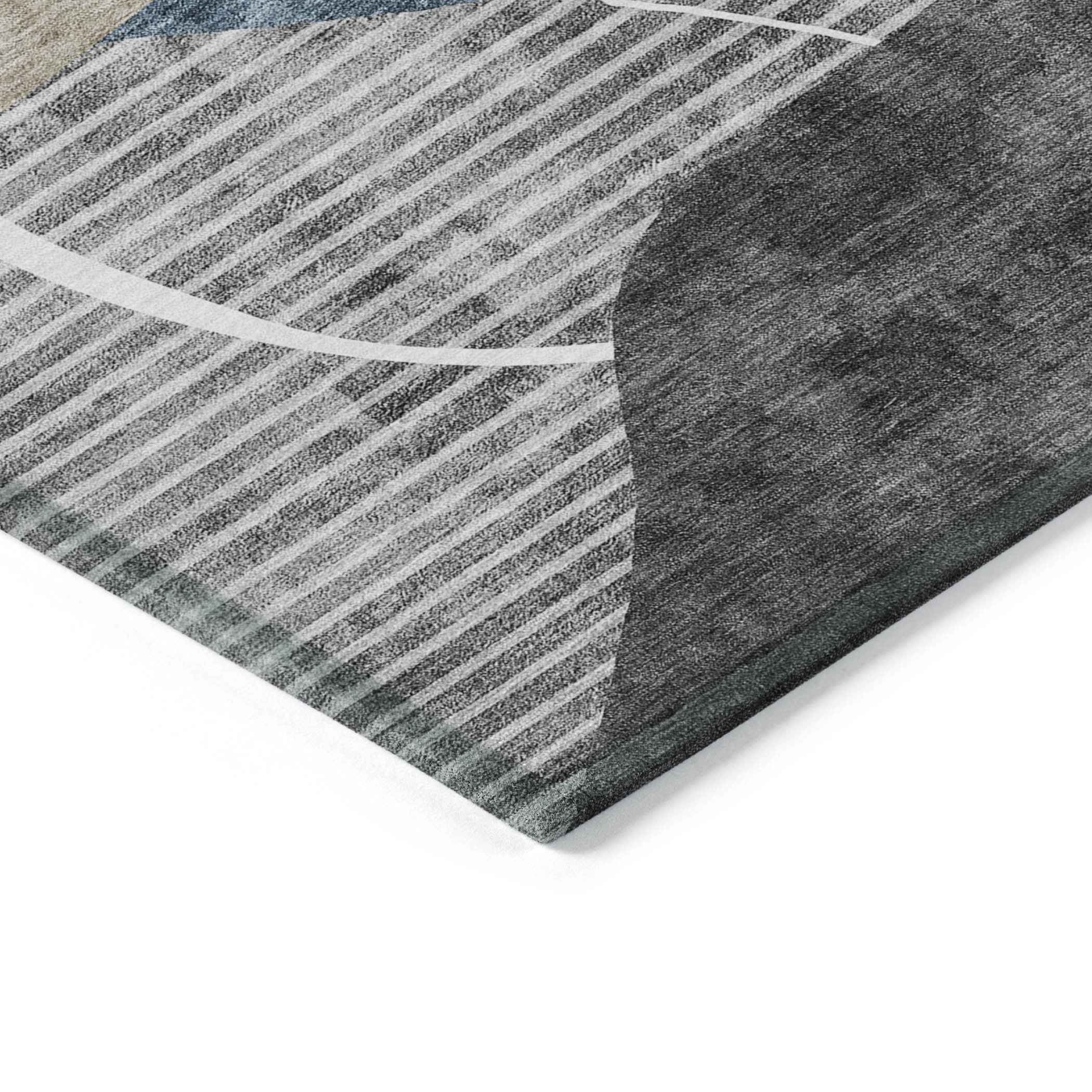 8' X 10' Blue Gray And Charcoal Abstract Washable Indoor Outdoor Area Rug