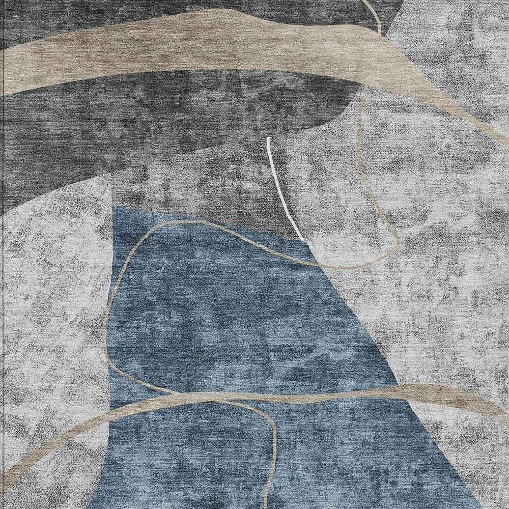 8' X 10' Blue Gray And Charcoal Abstract Washable Indoor Outdoor Area Rug