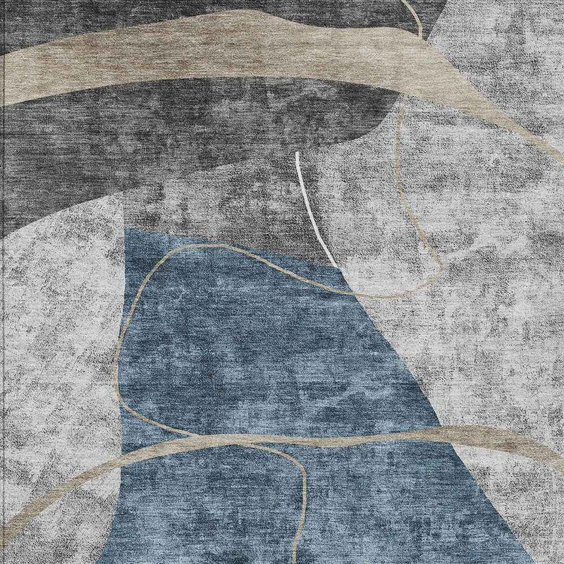 8' X 10' Blue Gray And Charcoal Abstract Washable Indoor Outdoor Area Rug
