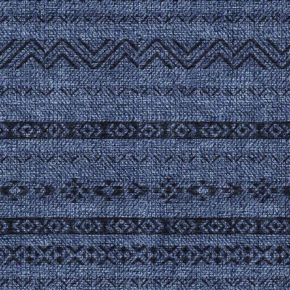 8' X 10' Navy Blue And Black Southwestern Washable Indoor Outdoor Area Rug