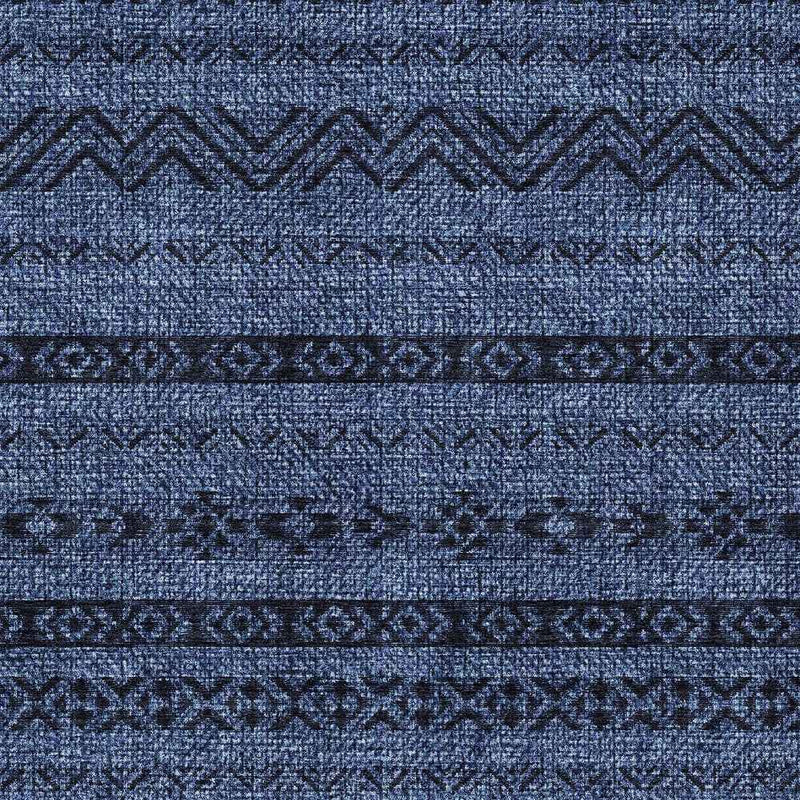 8' X 10' Navy Blue And Black Southwestern Washable Indoor Outdoor Area Rug