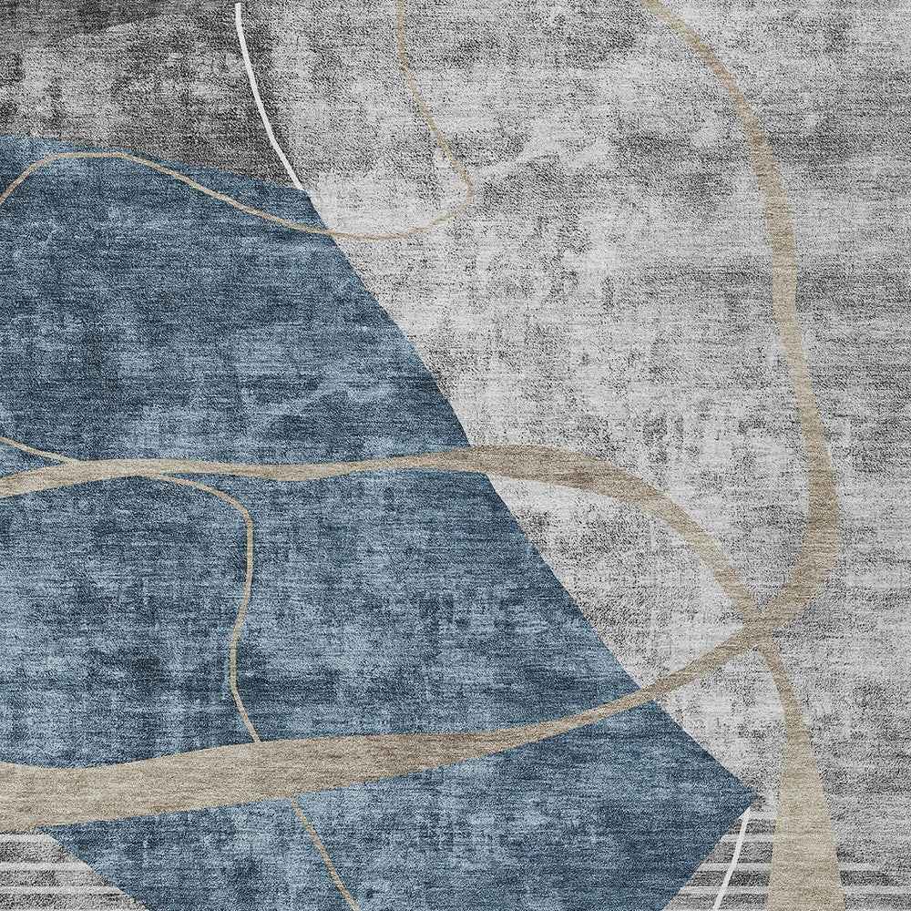 5' X 8' Blue Gray And Charcoal Abstract Washable Indoor Outdoor Area Rug