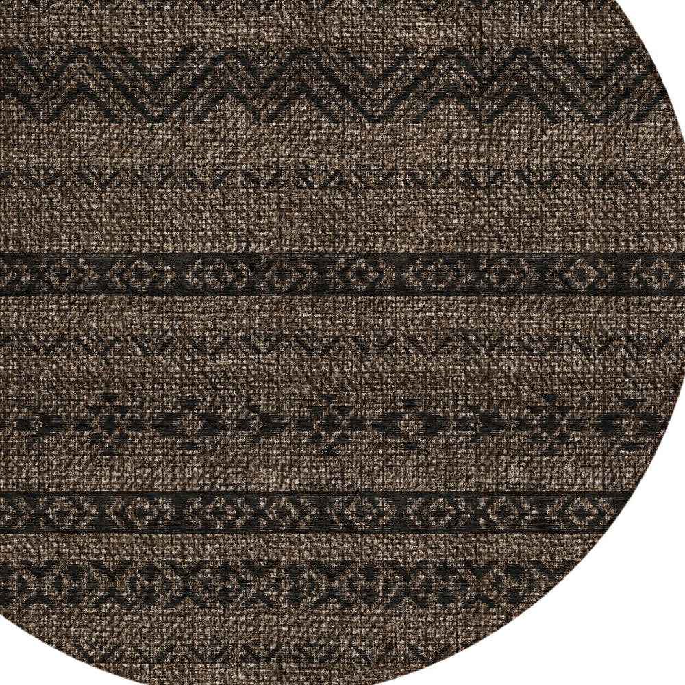8' Chocolate And Brown Round Southwestern Washable Indoor Outdoor Area Rug