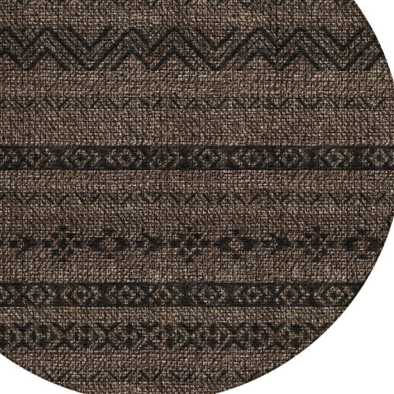 8' Chocolate And Brown Round Southwestern Washable Indoor Outdoor Area Rug