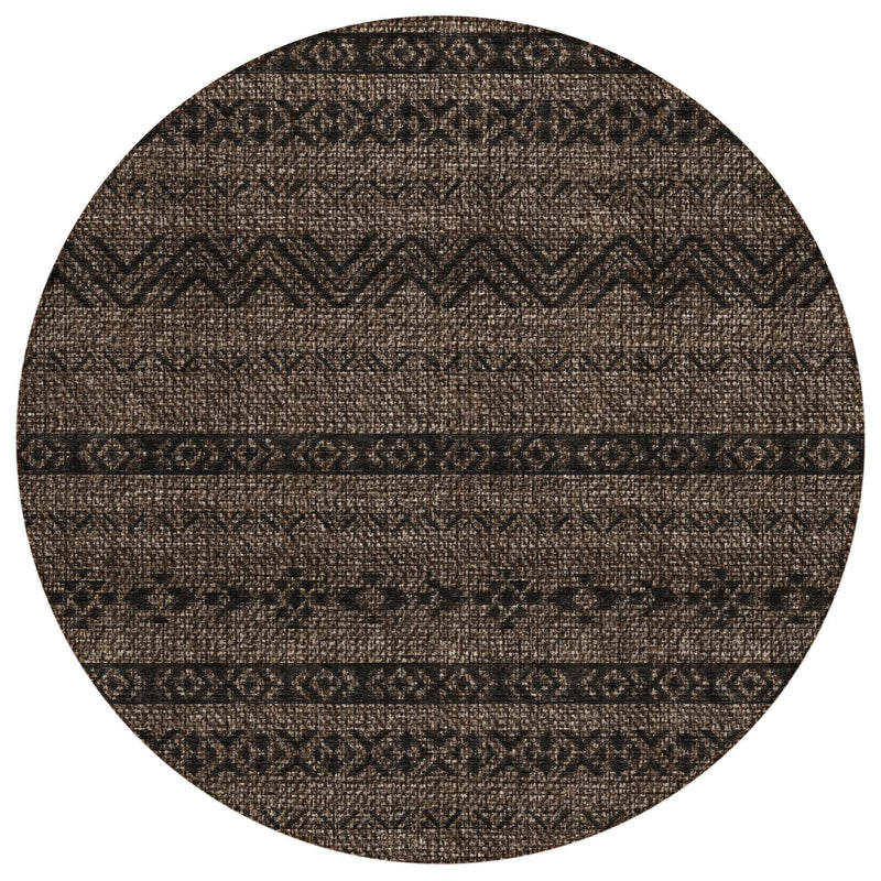 8' Chocolate And Brown Round Southwestern Washable Indoor Outdoor Area Rug