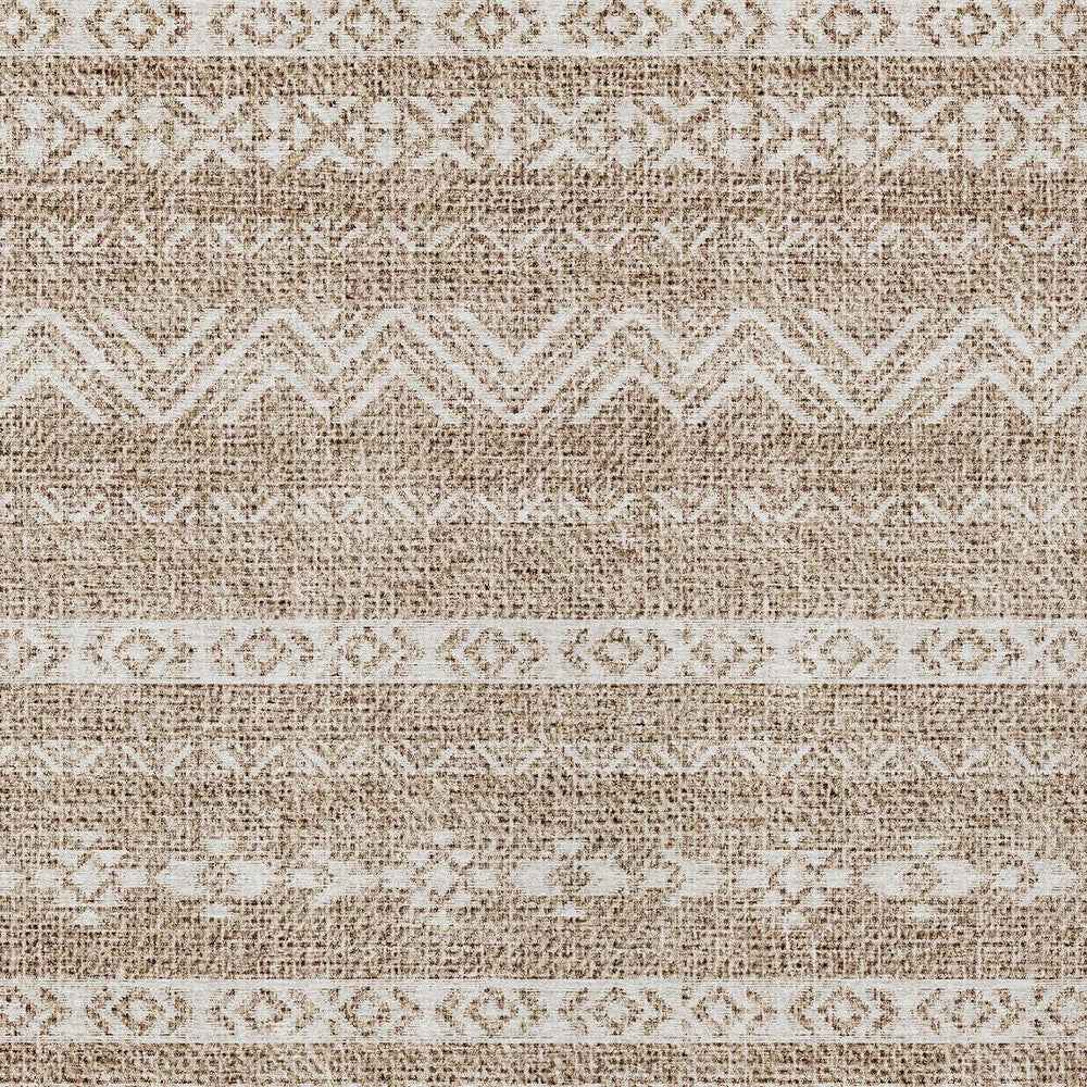 9' X 12' Brown And Beige Southwestern Washable Indoor Outdoor Area Rug