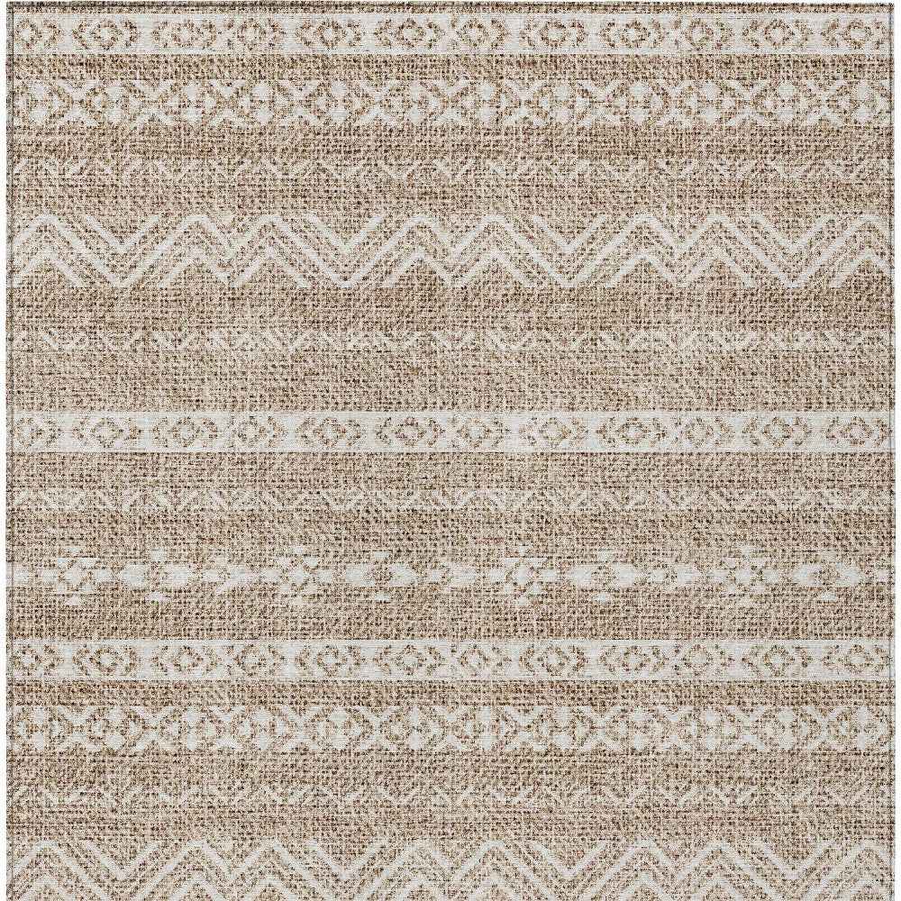 9' X 12' Brown And Beige Southwestern Washable Indoor Outdoor Area Rug