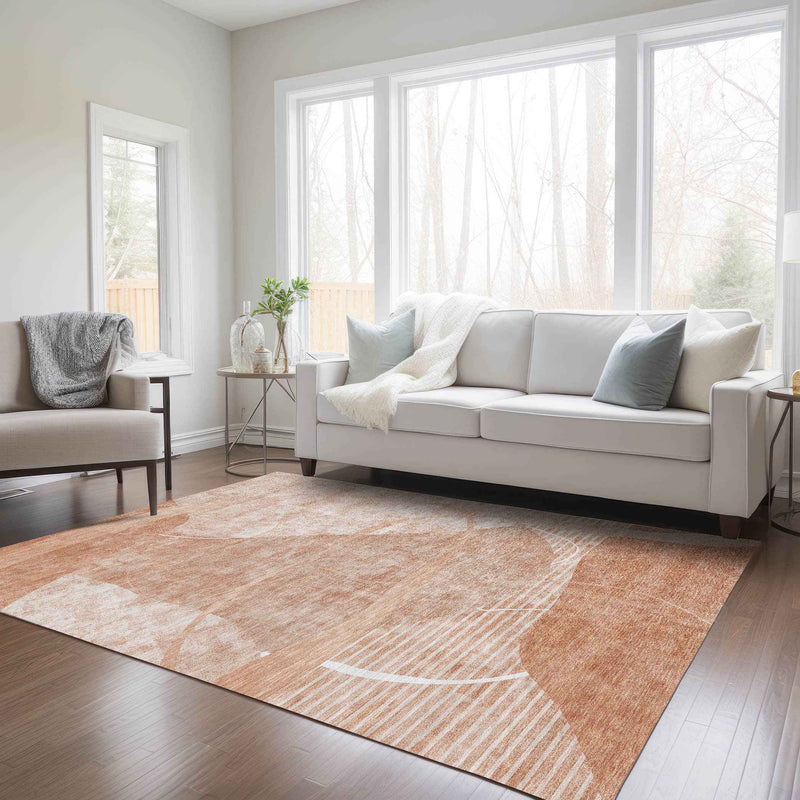 3' X 5' Salmon Copper And Ivory Abstract Washable Indoor Outdoor Area Rug