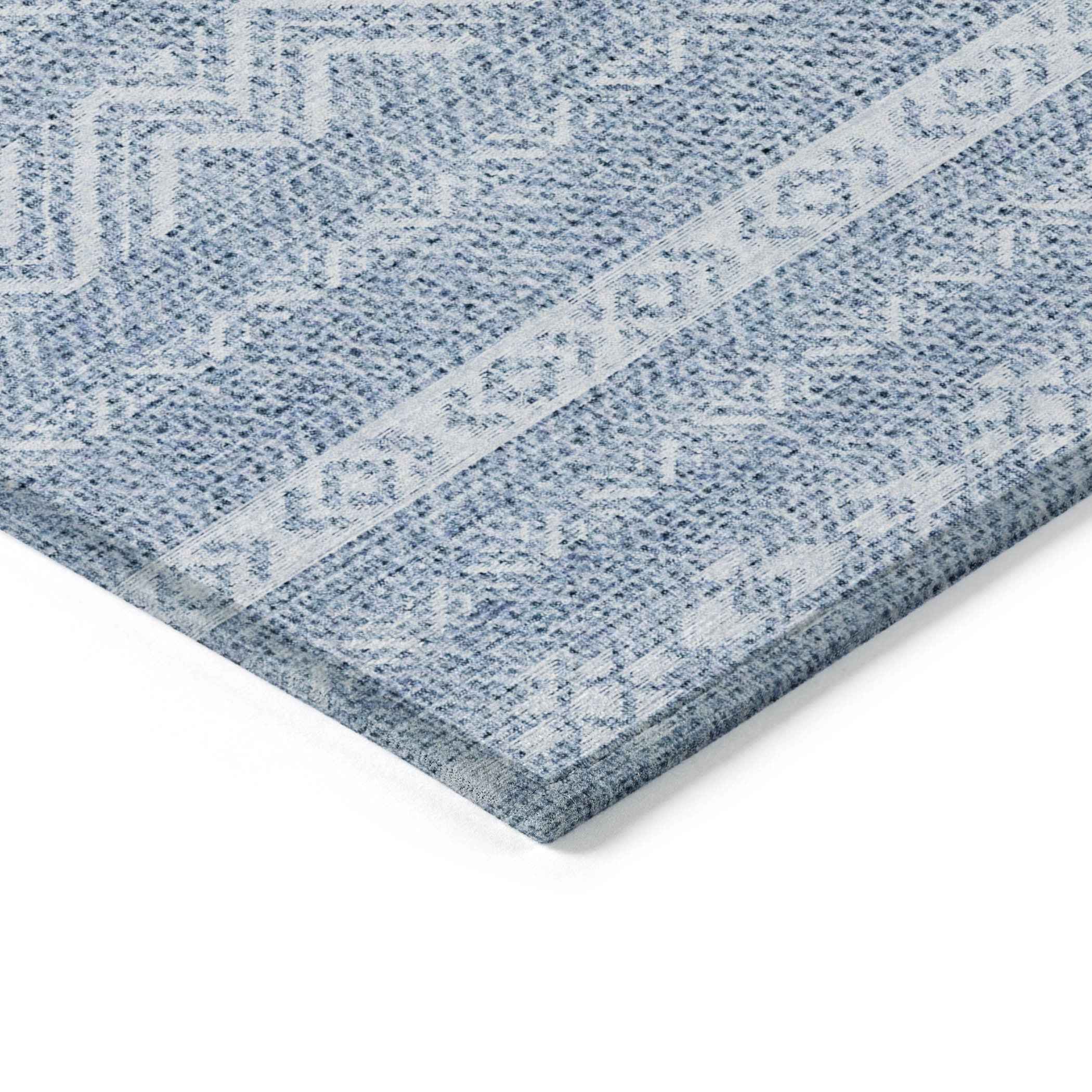 8' X 10' Blue And Denim Blue Southwestern Washable Indoor Outdoor Area Rug