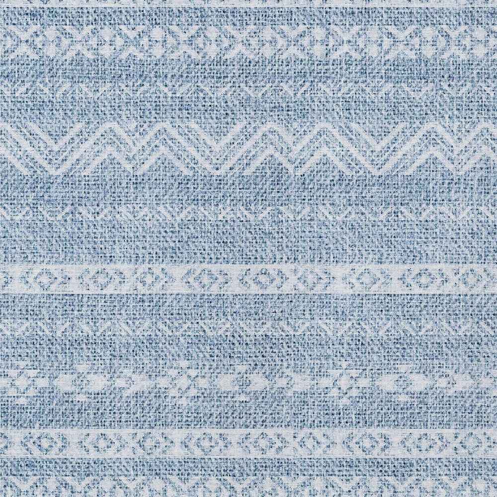 8' X 10' Blue And Denim Blue Southwestern Washable Indoor Outdoor Area Rug