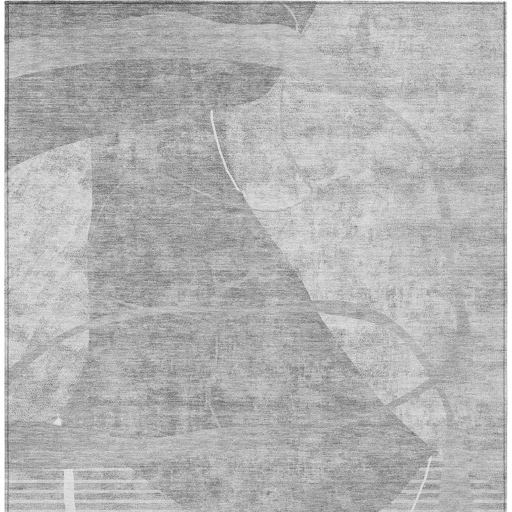 3' X 5' Gray Silver And Ivory Abstract Washable Indoor Outdoor Area Rug