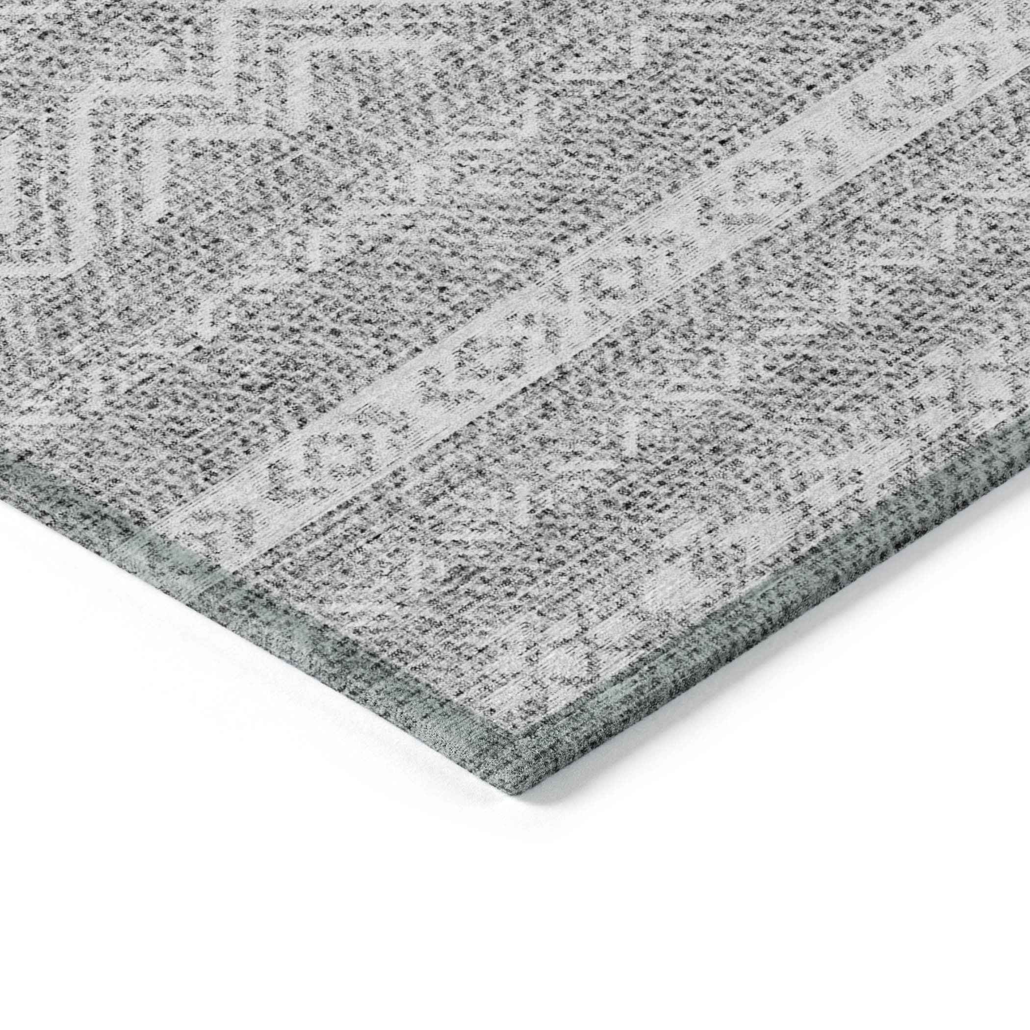 10' X 14' Gray And Silver Southwestern Washable Indoor Outdoor Area Rug