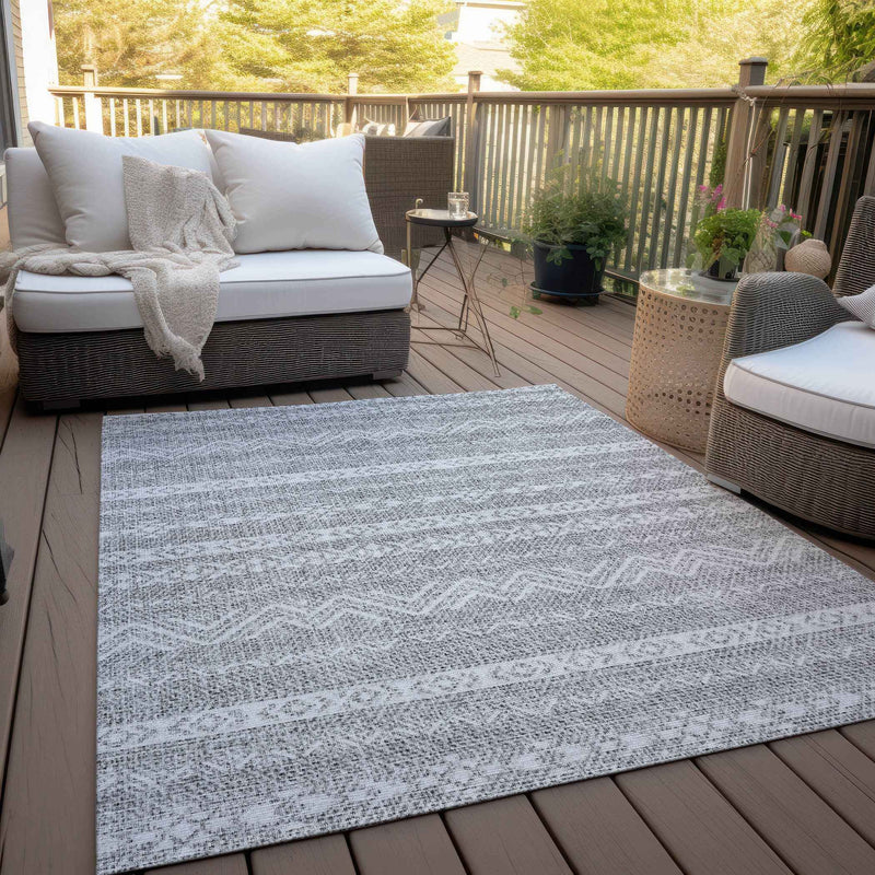 10' X 14' Gray And Silver Southwestern Washable Indoor Outdoor Area Rug