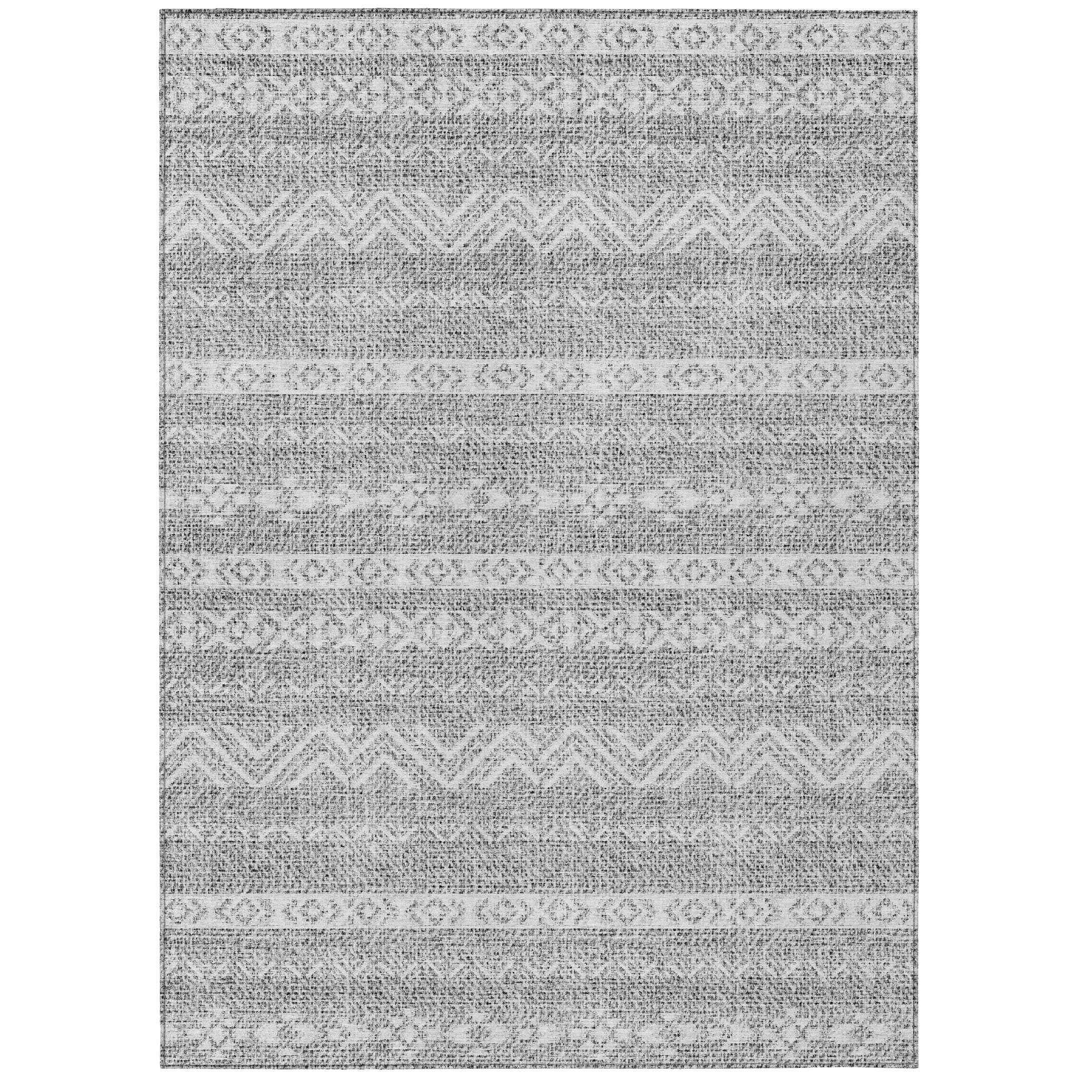 10' X 14' Gray And Silver Southwestern Washable Indoor Outdoor Area Rug