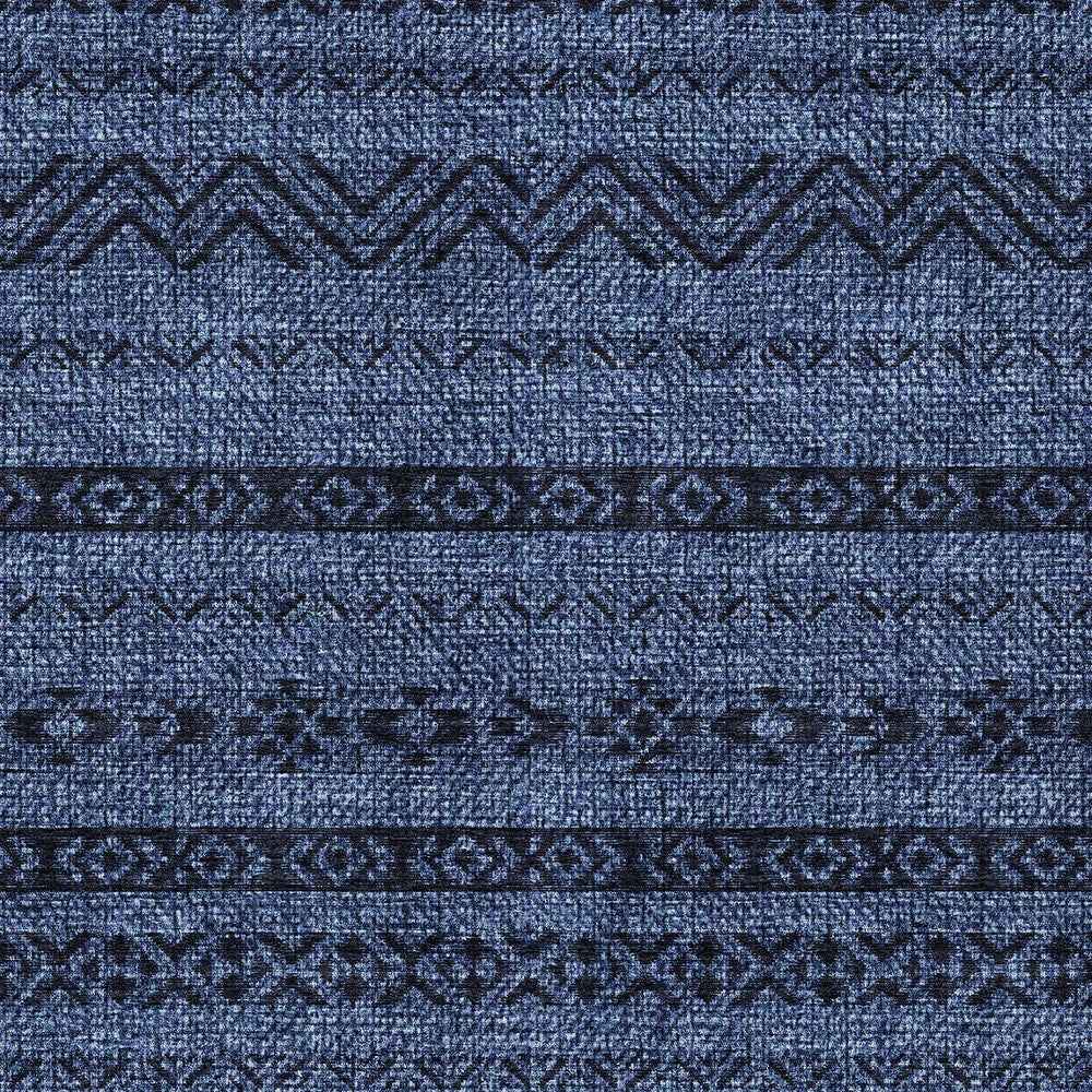 3' X 5' Navy Blue And Black Southwestern Washable Indoor Outdoor Area Rug