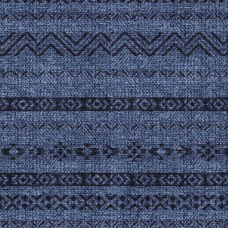 3' X 5' Navy Blue And Black Southwestern Washable Indoor Outdoor Area Rug