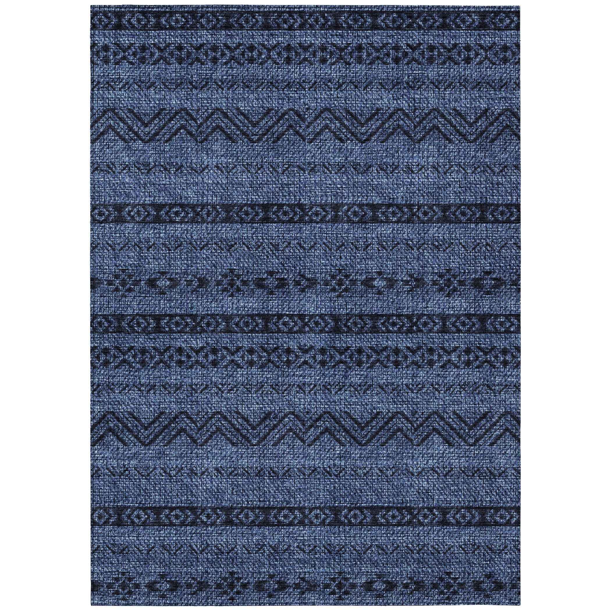 3' X 5' Navy Blue And Black Southwestern Washable Indoor Outdoor Area Rug
