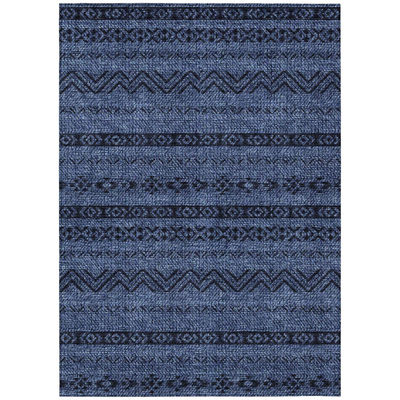 3' X 5' Navy Blue And Black Southwestern Washable Indoor Outdoor Area Rug