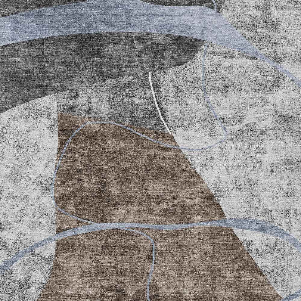 10' X 14' Chocolate Gray And Charcoal Abstract Washable Indoor Outdoor Area Rug