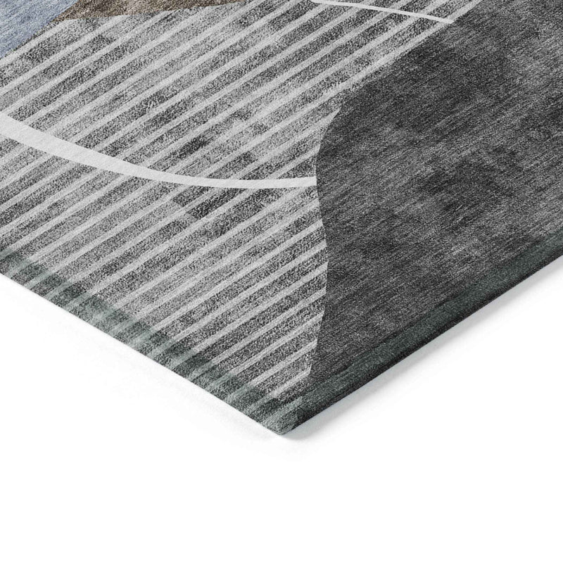10' X 14' Chocolate Gray And Charcoal Abstract Washable Indoor Outdoor Area Rug