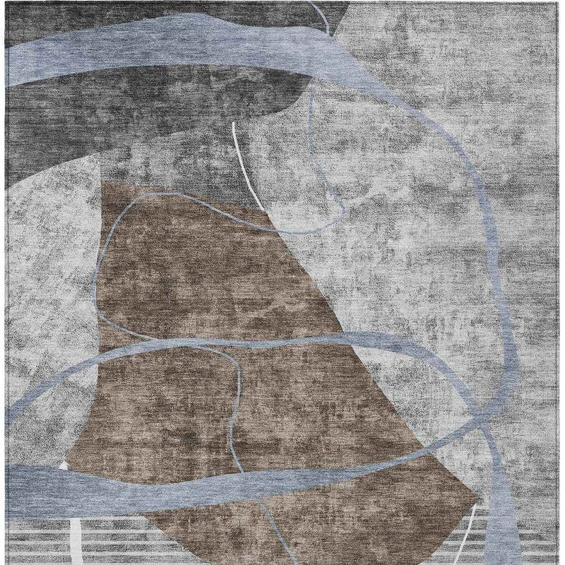 10' X 14' Chocolate Gray And Charcoal Abstract Washable Indoor Outdoor Area Rug